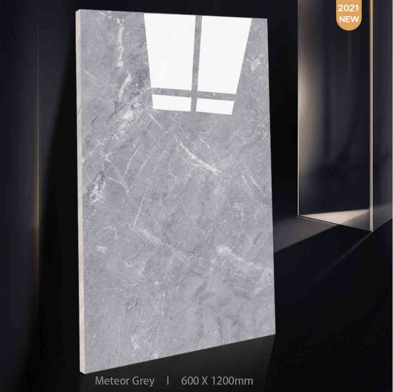 600X1200mm Σύγχρονη πέτρα μίμηση γκρίζα γυαλισμένα πλακάκια πορσελάνης για εσωτερικό / εξωτερικό δωμάτιο